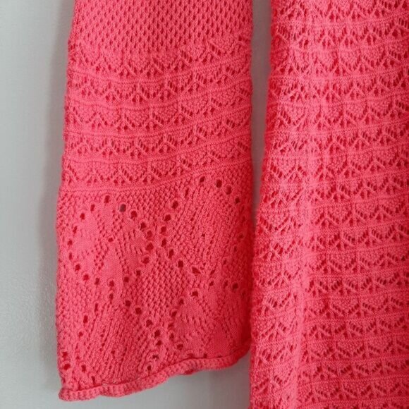 LILLY PULITZER / Pom-Pom Trim V-Neck Knit / Crochet Tunic Top Bright Pink Sz M - Picture 7 of 16